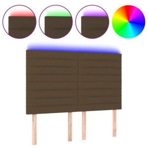 Zagłówek do łóżka z LED ciemnobrązowy 144x5x118/128 cm tkanina
