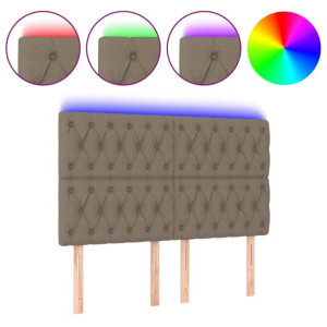 Zagłówek do łóżka z LED, taupe, 144x7x118/128 cm, tkanina