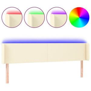 Zagłówek do łóżka z LED, kremowy, 203x16x78/88cm sztuczna skóra