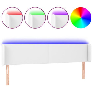 Zagłówek do łóżka z LED, biały, 203x16x78/88 cm, sztuczna skóra