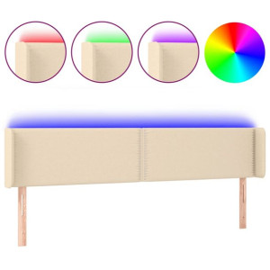 Zagłówek do łóżka z LED, kremowy, 203x16x78/88 cm, tkanina