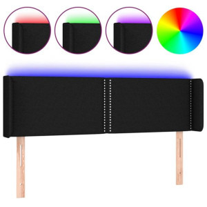 Zagłówek do łóżka z LED, czarny, 147x16x78/88 cm, tkanina