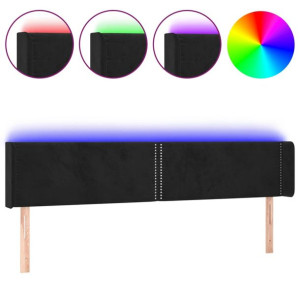 Zagłówek do łóżka z LED, czarny, 203x16x78/88 cm, aksamit