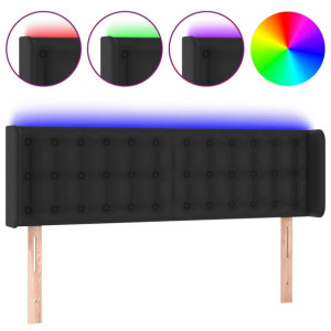 Zagłówek do łóżka z LED, czarny, 147x16x78/88cm, sztuczna skóra