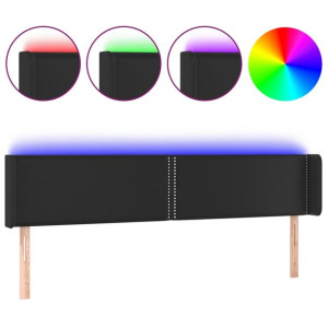 Zagłówek do łóżka z LED, czarny, 203x16x78/88cm, sztuczna skóra