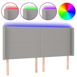 Zagłówek do łóżka z LED, jasnoszary, 203x16x118/128 cm, tkanina