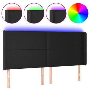 Zagłówek do łóżka z LED, czarny 203x16x118/128cm sztuczna skóra