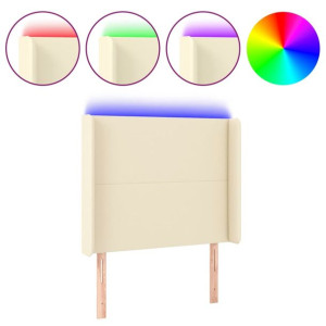 Zagłówek do łóżka z LED kremowy 103x16x118/128cm sztuczna skóra