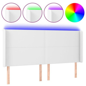 Zagłówek do łóżka z LED, biały, 203x16x118/128cm sztuczna skóra