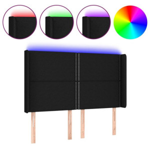 Zagłówek do łóżka z LED, czarny, 147x16x118/128 cm, tkanina