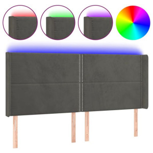 Zagłówek do łóżka z LED, ciemnoszary, 203x16x118/128cm, aksamit