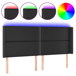 Zagłówek do łóżka z LED, czarny 203x16x118/128cm sztuczna skóra