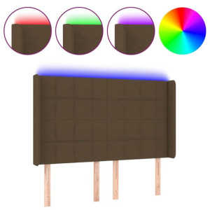 Zagłówek do łóżka z LED ciemnobrązowy 147x16x118/128 cm tkanina