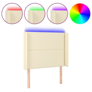 Zagłówek do łóżka z LED kremowy 103x16x118/128cm sztuczna skóra