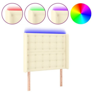 Zagłówek do łóżka z LED kremowy 103x16x118/128cm sztuczna skóra