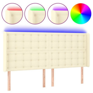 Zagłówek do łóżka z LED kremowy 147x16x118/128cm sztuczna skóra