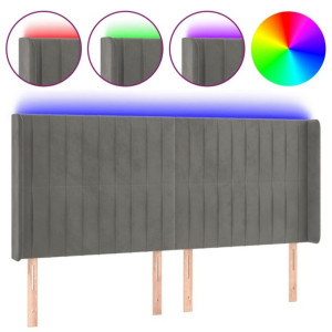 Zagłówek do łóżka z LED, jasnoszary, 203x16x118/128 cm, aksamit