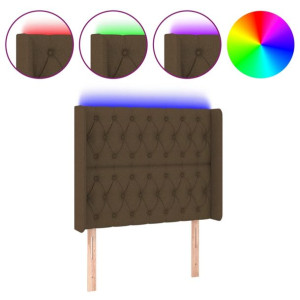 Zagłówek do łóżka z LED ciemnobrązowy 103x16x118/128 cm tkanina