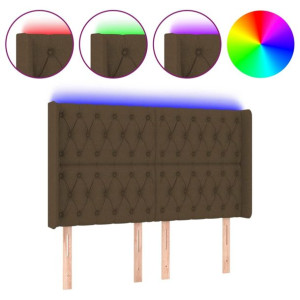Zagłówek do łóżka z LED ciemnobrązowy 163x16x118/128 cm tkanina