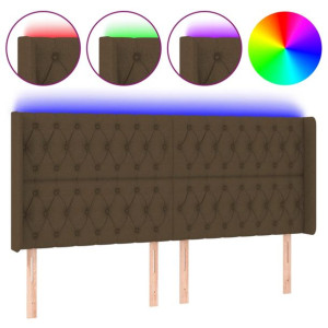 Zagłówek do łóżka z LED ciemnobrązowy 203x16x118/128 cm tkanina