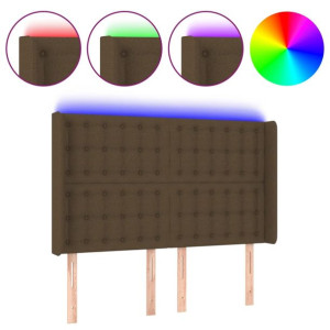 Zagłówek do łóżka z LED ciemnobrązowy 147x16x118/128 cm tkanina