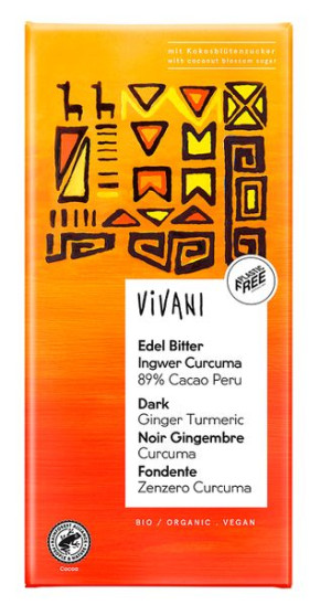 Czekolada gorzka z imbirem i kurkumą PERU 89% BIO 80 g Vivani