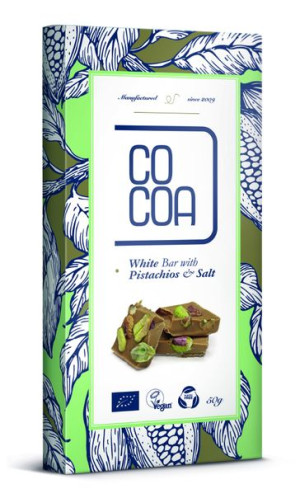 Tabliczka biała z pistacjami i solą BIO 50g Cocoa