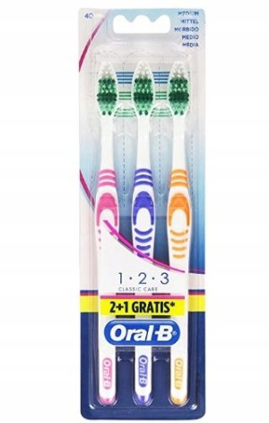 Oral-B 1-2-3 Classic, Szczoteczka, Średnia, 2+1szt