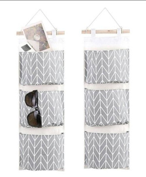 Wiszący ORGANIZER na Zabawki 3 Pojemne Kieszenie 67x20cm szary AG703
