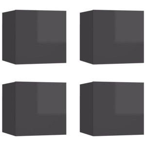 Wiszące szafki TV, 4 szt., wysoki połysk, szare, 30,5x30x30 cm