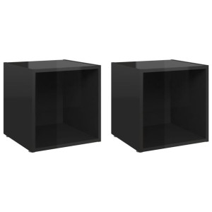 Szafki pod TV, 2 szt., wysoki połysk, czarne, 37x35x37 cm, płyta