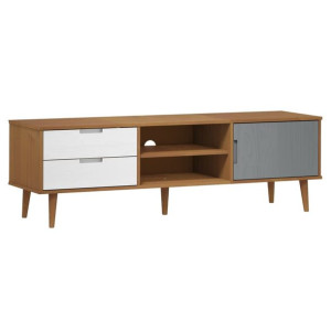 Szafka TV MOLDE, brązowa, 158x40x49 cm, lite drewno sosnowe