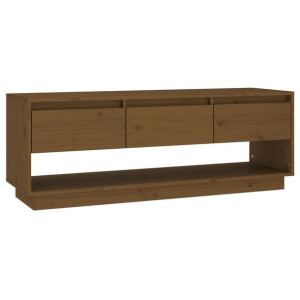 Szafka pod TV, miodowy brąz, 110,5x34x40cm, lite drewno sosnowe