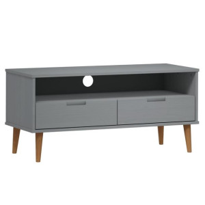 Szafka TV MOLDE, szara, 106x40x49 cm, lite drewno sosnowe