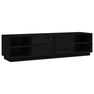 Szafka pod TV, czarna, 156x40x40 cm, lite drewno sosnowe