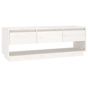 Szafka pod TV, biała, 110,5x34x40 cm, lite drewno sosnowe