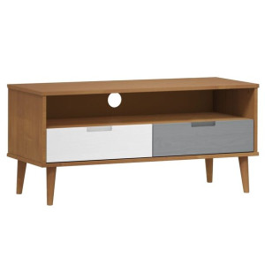 Szafka TV MOLDE, brązowa, 106x40x49 cm, lite drewno sosnowe