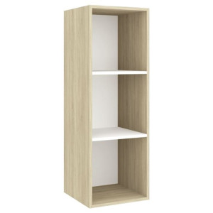 Wisząca szafka pod TV, dąb sonoma i biel, 37x37x107 cm, płyta