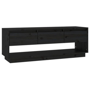 Szafka pod TV, czarna, 110,5x34x40 cm, lite drewno sosnowe