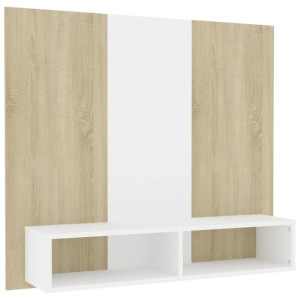Szafka ścienna pod TV, biel i dąb sonoma, 102x23,5x90 cm, płyta