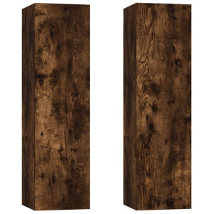 Wiszące szafki TV, 2 szt., przydymiony dąb, 30,5x30x110 cm