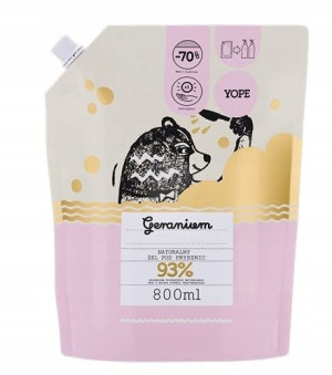 Yope, Żel pod prysznic, Geranium 93%, refill 800ml
