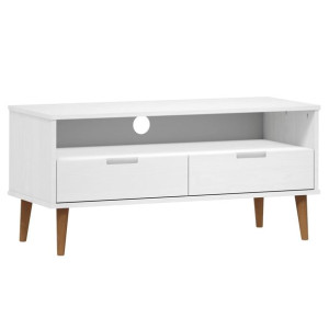 Szafka TV MOLDE, biała, 106x40x49 cm, lite drewno sosnowe