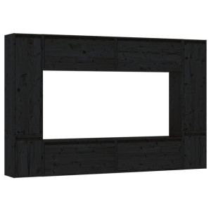 Szafki pod TV, 8 szt., czarne, lite drewno sosnowe