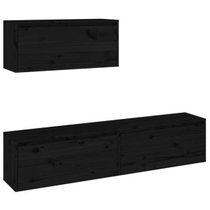 Szafki pod TV, 3 szt., czarne, lite drewno sosnowe