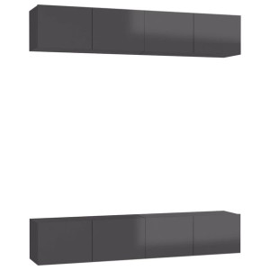 Szafki TV, 4 szt., wysoki połysk, szare, 80x30x30 cm, płyta