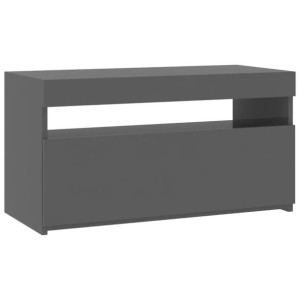 Szafka TV z oświetleniem LED, szara, wysoki połysk, 75x35x40 cm