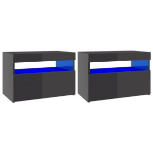 Szafki TV z LED, 2 szt., wysoki połysk, szare, 60x35x40 cm