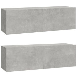 Szafki ścienne pod TV, 2 szt., betonowa szarość, 100x30x30 cm