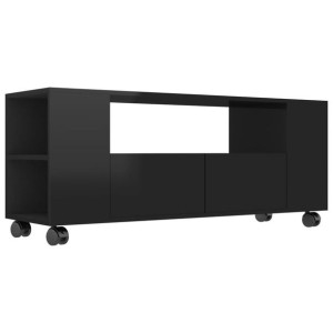 Szafka pod TV, wysoki połysk, czarna, 120x35x48 cm